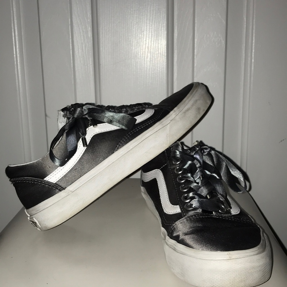 grey satin low top vans